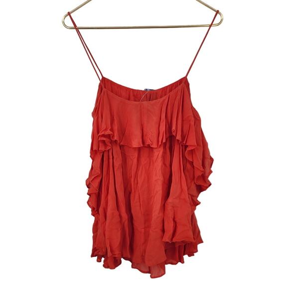New NWT Free People OB637353 Cascades Cami Ruffle Spaghetti Strap Fire Orange - Picture 7 of 11